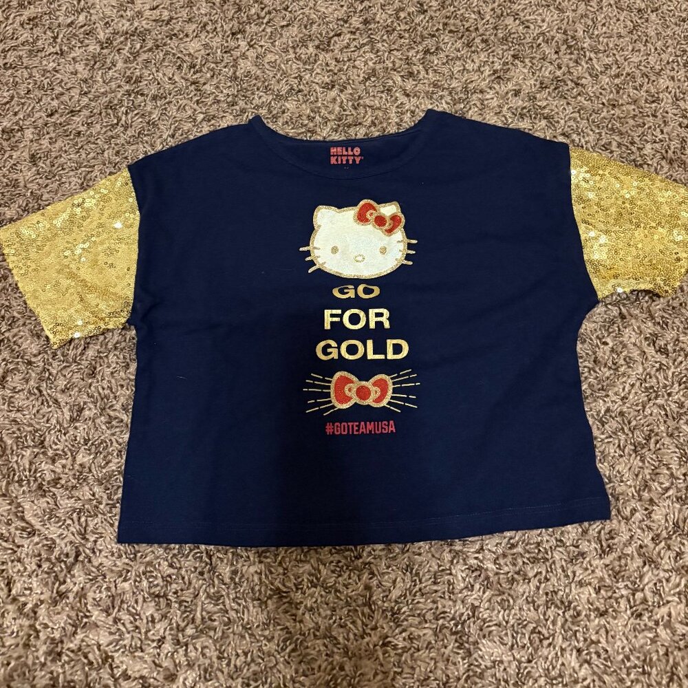Hello Kitty X Team USA Shirt Medium 7/8 Black Go For the Gold Sparkly Sleeves